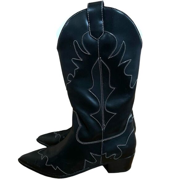 WeWoreWhat Cowboy Boots in Black western cowgirl stitched Revolve 40 10 - Picture 7 of 14